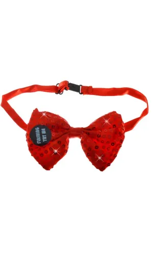 Light up Adults Red Sequined Bow Tie Costume Accessory
