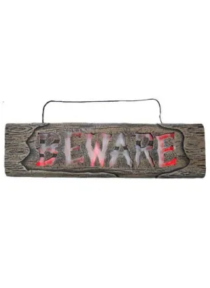 Light Up Beware Sign Halloween Decoration