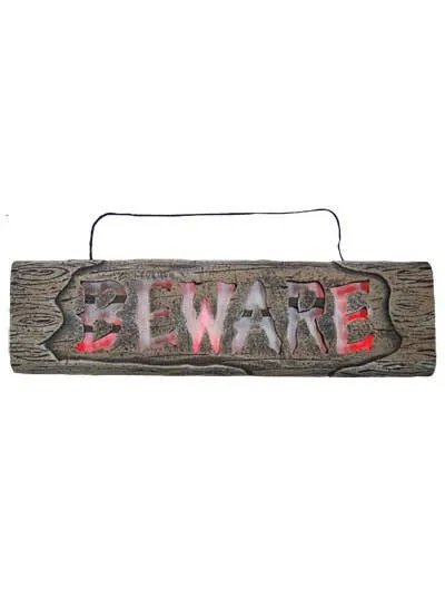Light Up Beware Sign Halloween Decoration