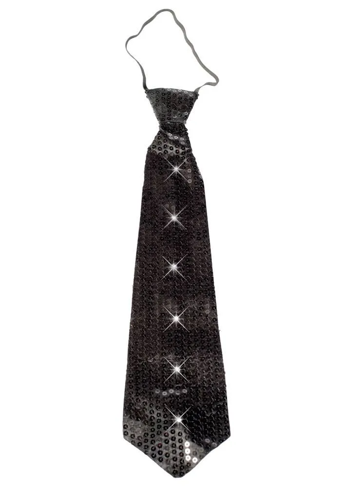 Light Up Black Sequined Neck Tie