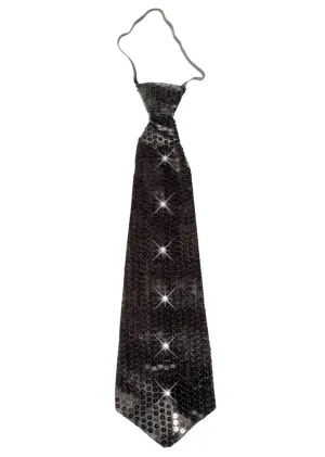 Light Up Black Sequined Neck Tie