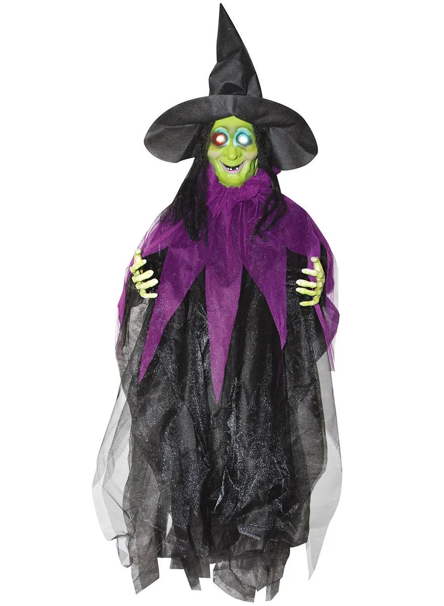 Light Up Hanging Green and Purple 3 Foot Witch with Sound Halloween Decoration