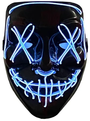 Light Up Neon Light Blue Purge Mask Halloween Accessory