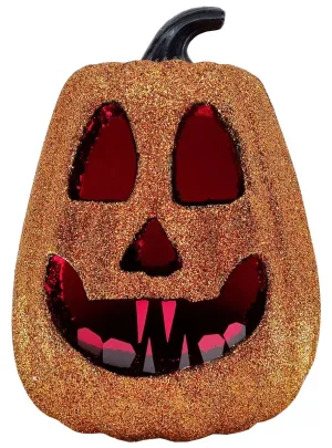 Light Up Orange Glitter Jack O Lantern Halloween Decoration