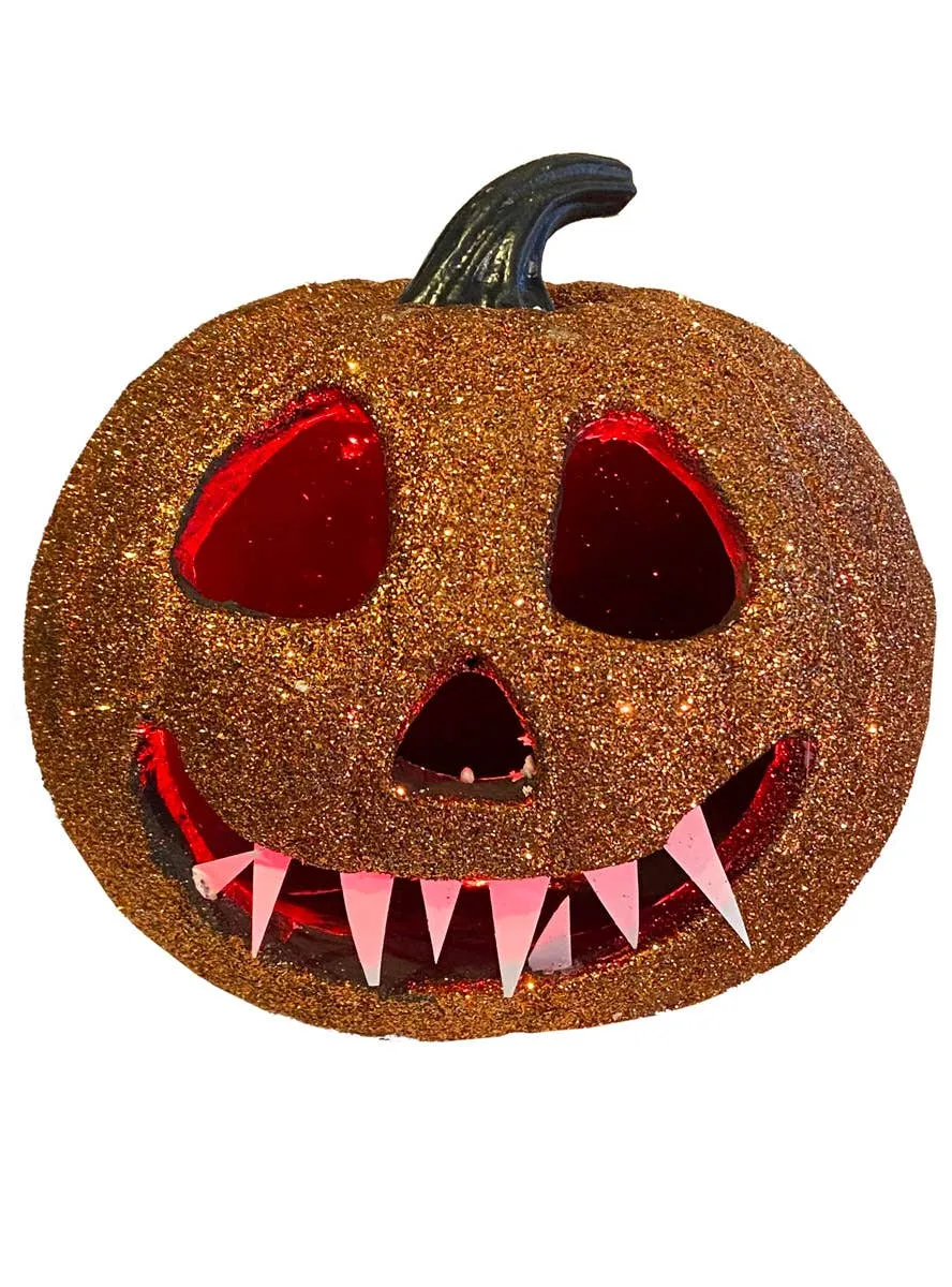 Light Up Orange Glitter Pumpkin Halloween Decoration