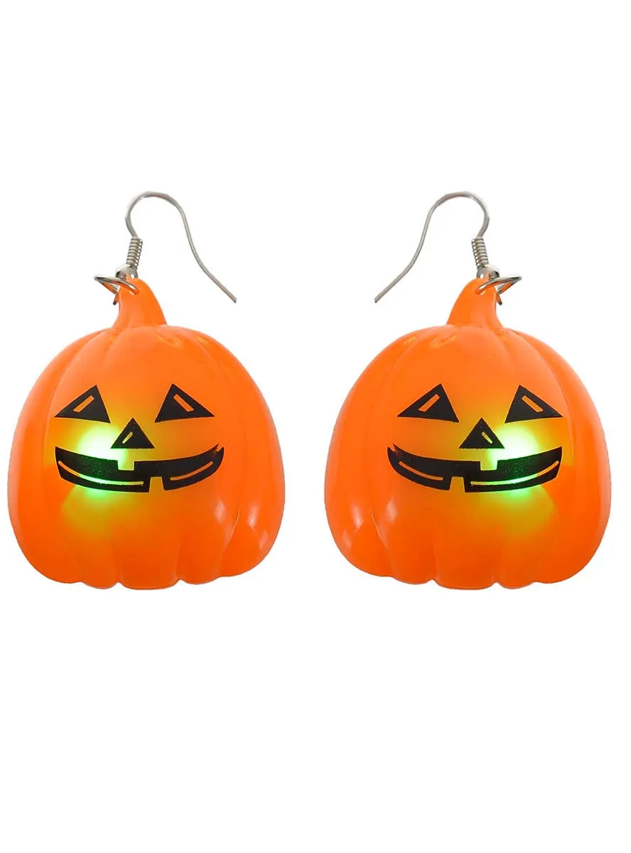 Light Up Orange Pumpkin Halloween Costume Earrings