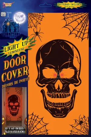 Light Up Orange Skull Door Cover Halloween Decoration
