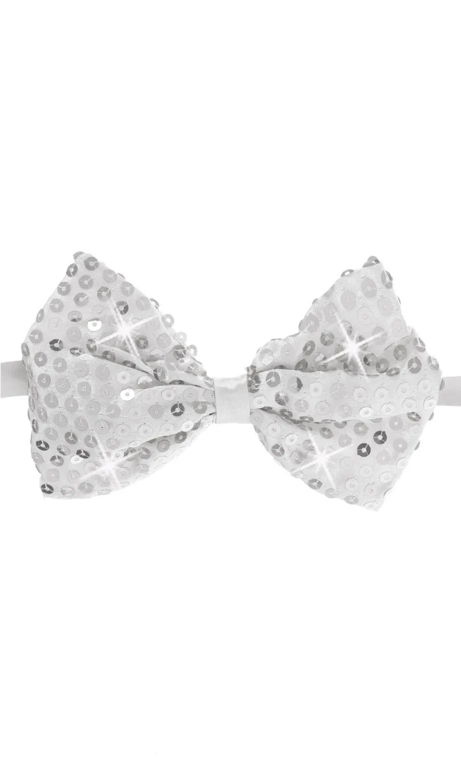 Light Up Sequined Silver Bow Tie Costume Accessory