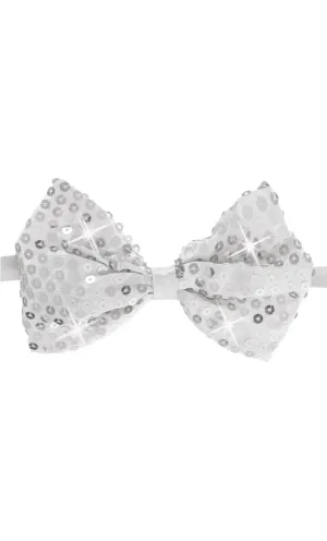 Light Up Sequined Silver Bow Tie Costume Accessory