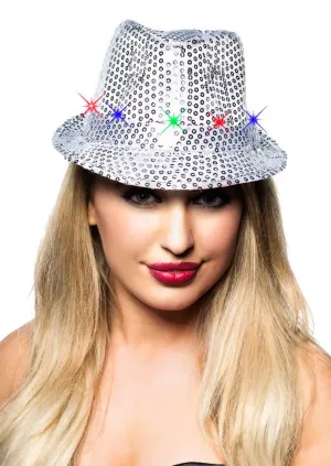 Light Up Silver Sequined Fedora Costume Hat