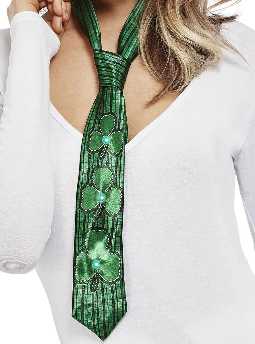 Light Up St Patrick's Day Green Clover Costume Tie