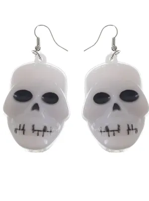 Light Up White Skull Halloween Costume Earrings
