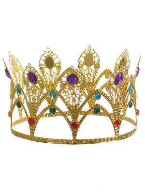 Lightweight Gold Metal Queen Costume Crown with Jewels
