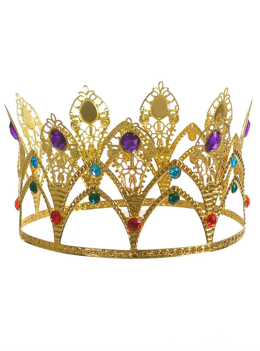 Lightweight Gold Metal Queen Costume Crown with Jewels