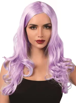 Lilac Purple Womens Long Wavy Costume Wig
