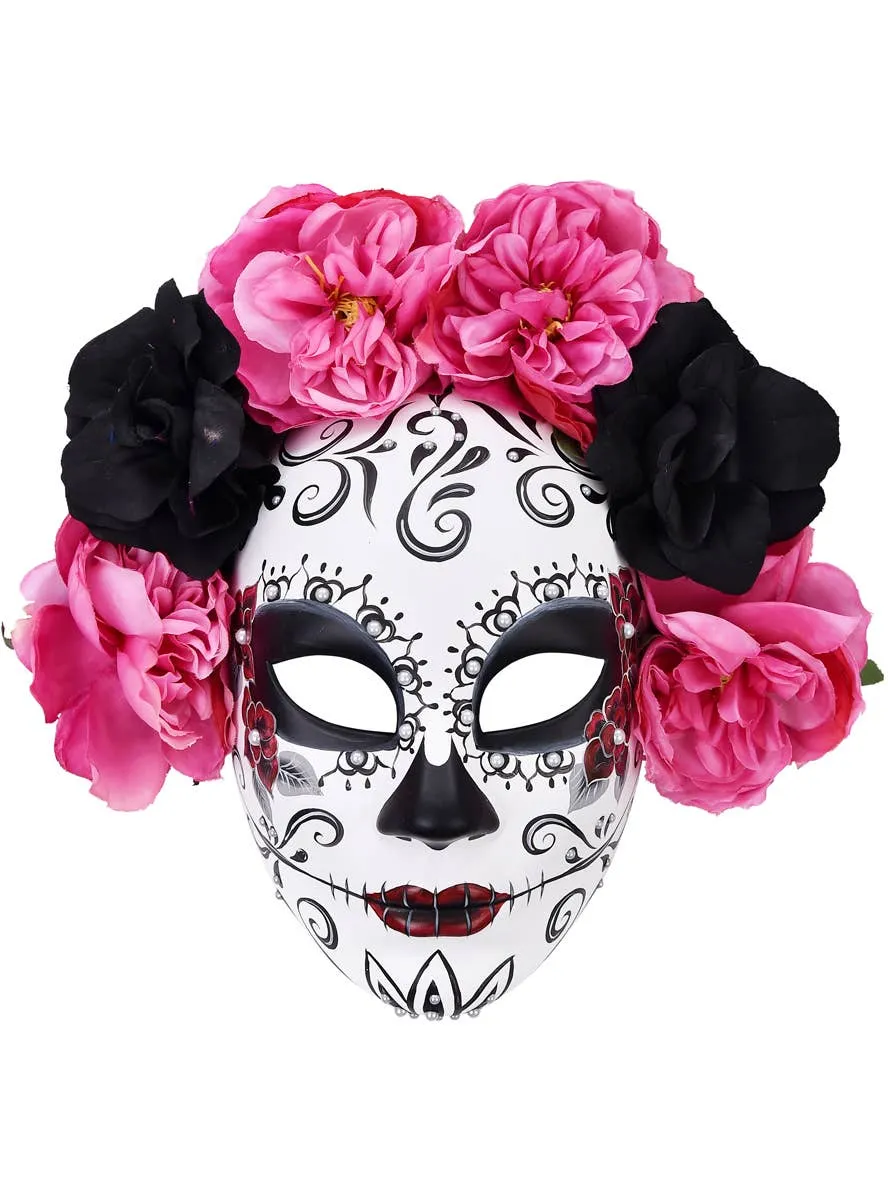 Lili Day of the Dead Sugar Skull Masquerade Mask with Flowers