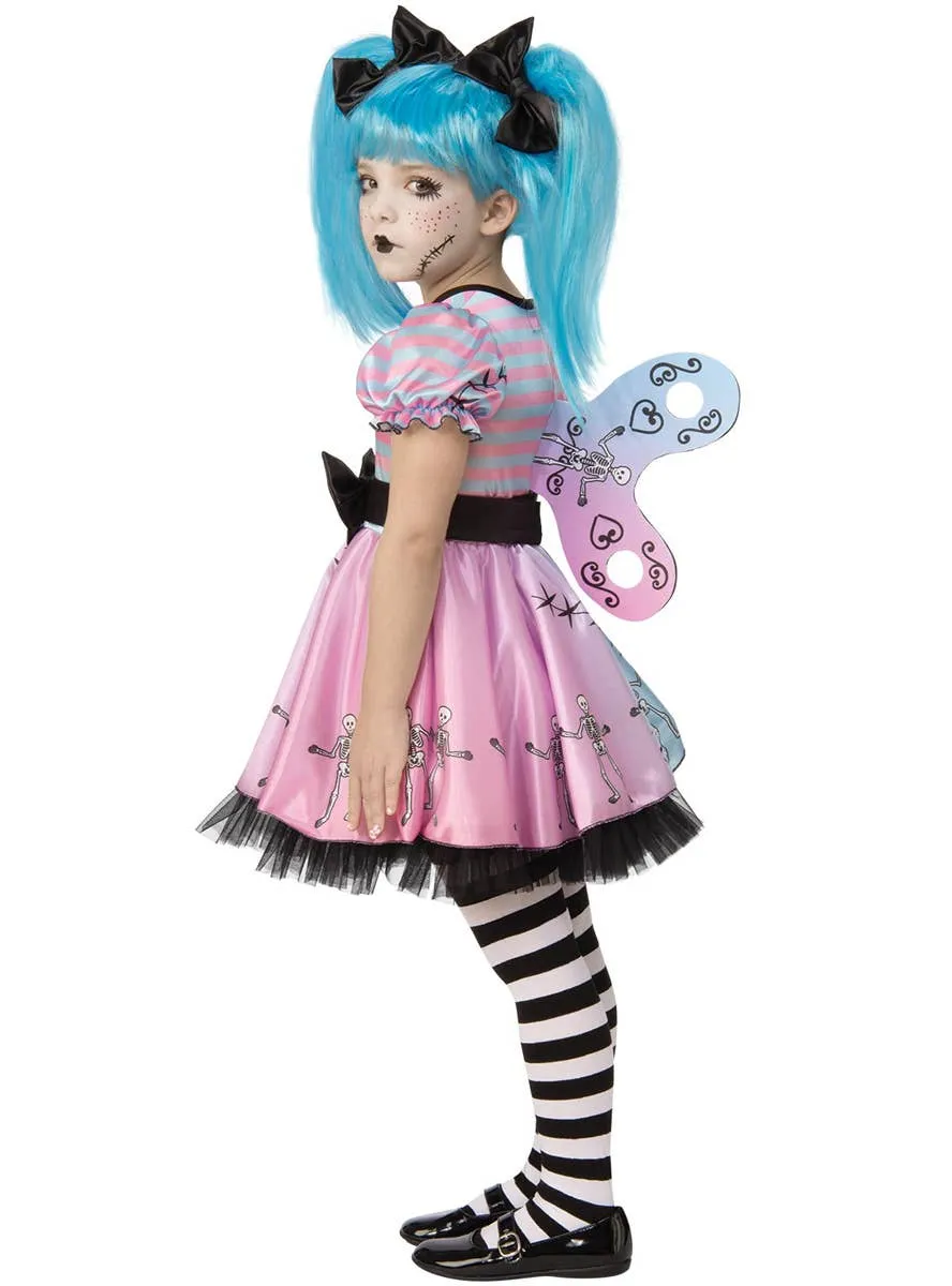 Little Blue Skelly Doll Girls Halloween Fancy Dress Costume