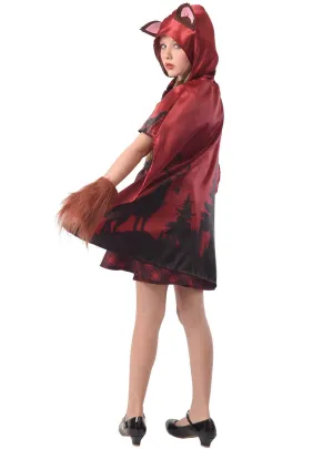 Little Red Hood Wolf Girls Cape and Gloves Costume