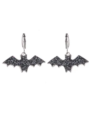 Little Silver Glitter Black Bats 3.5cm Drop Halloween Earrings
