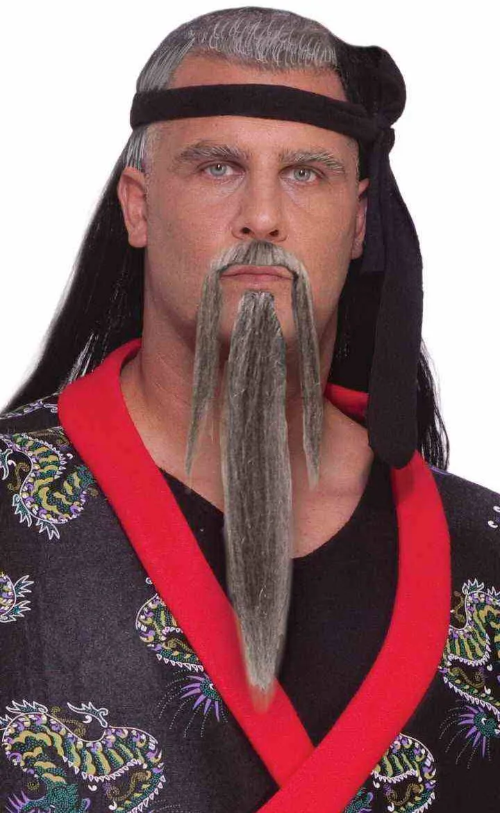 Long Ancient Samurai Warrior Grey Beard and Moustache