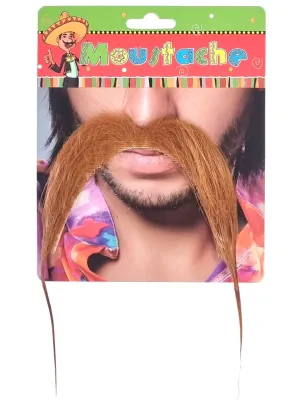 Long Auburn Stick-On Handlebar Costume Moustache