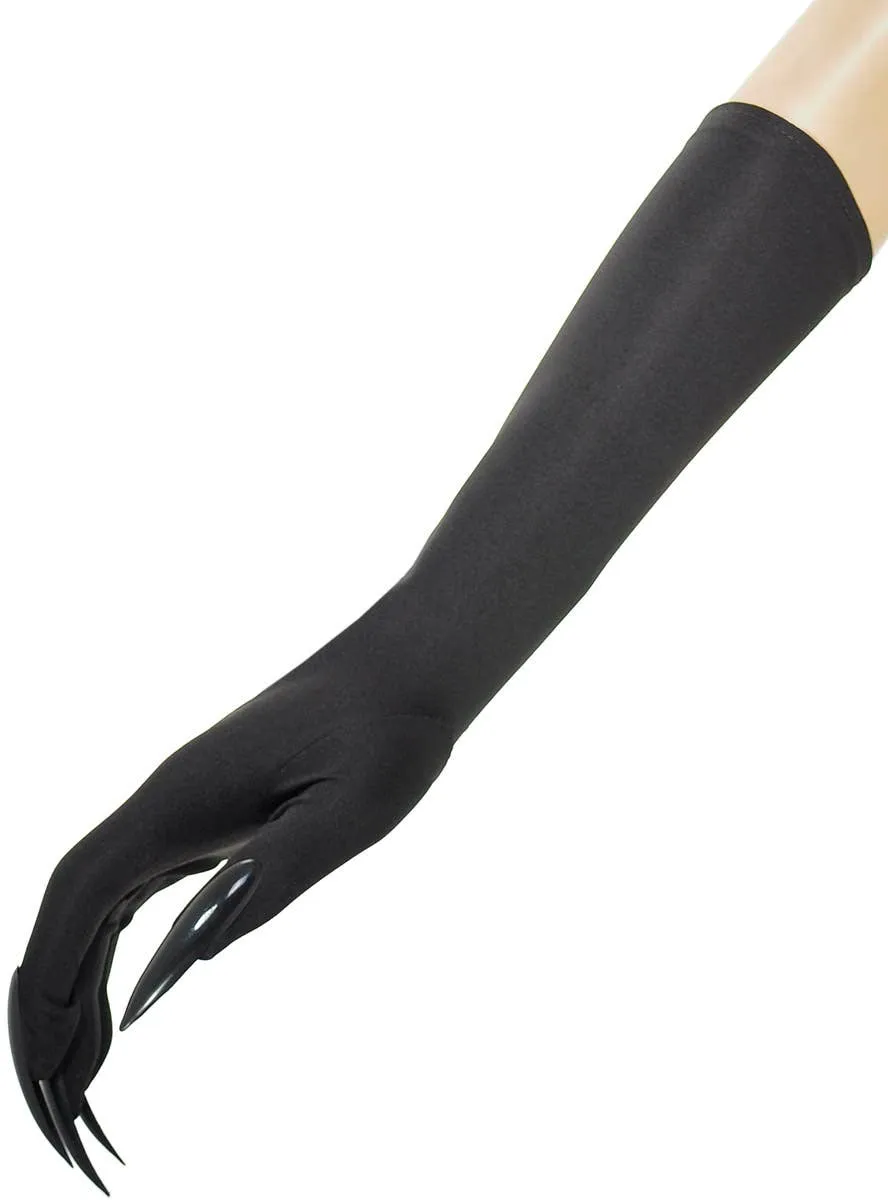 Long Black Gloves with Black Claws Halloween Accessory