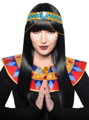 Long Black Heat Resistant Womens Cleopatra Wig with Fringe