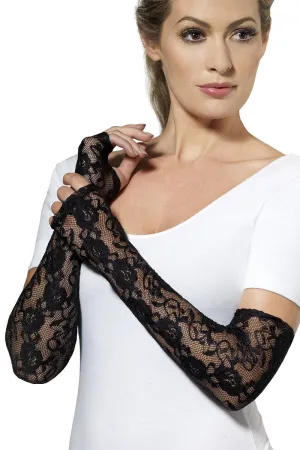 Long Black Lace Fingerless Costume Gloves