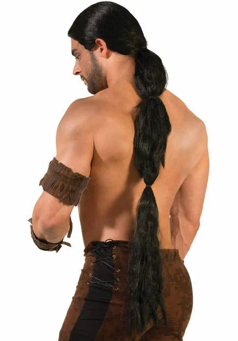Long Black Mens Medieval Warrior Costume Wig