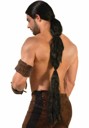 Long Black Mens Medieval Warrior Costume Wig