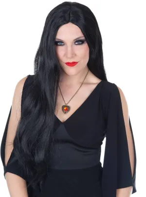 Long Black Morticia Addams Inspired Womens Costume Wig