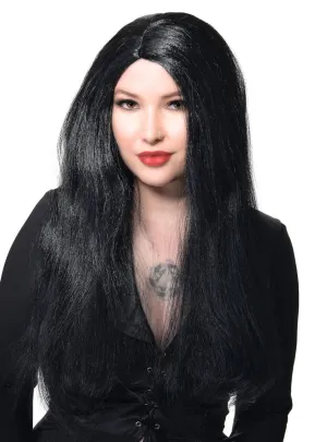 Long Black Morticia Womens Halloween Costume Wig
