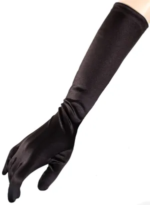 Long Black Satin Elbow Length Costume Gloves