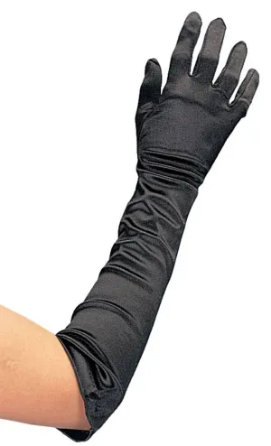 Long Black Satin Womens Costume Accessory Gloves