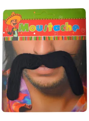 Long Black Stick-On Handlebar Costume Moustache