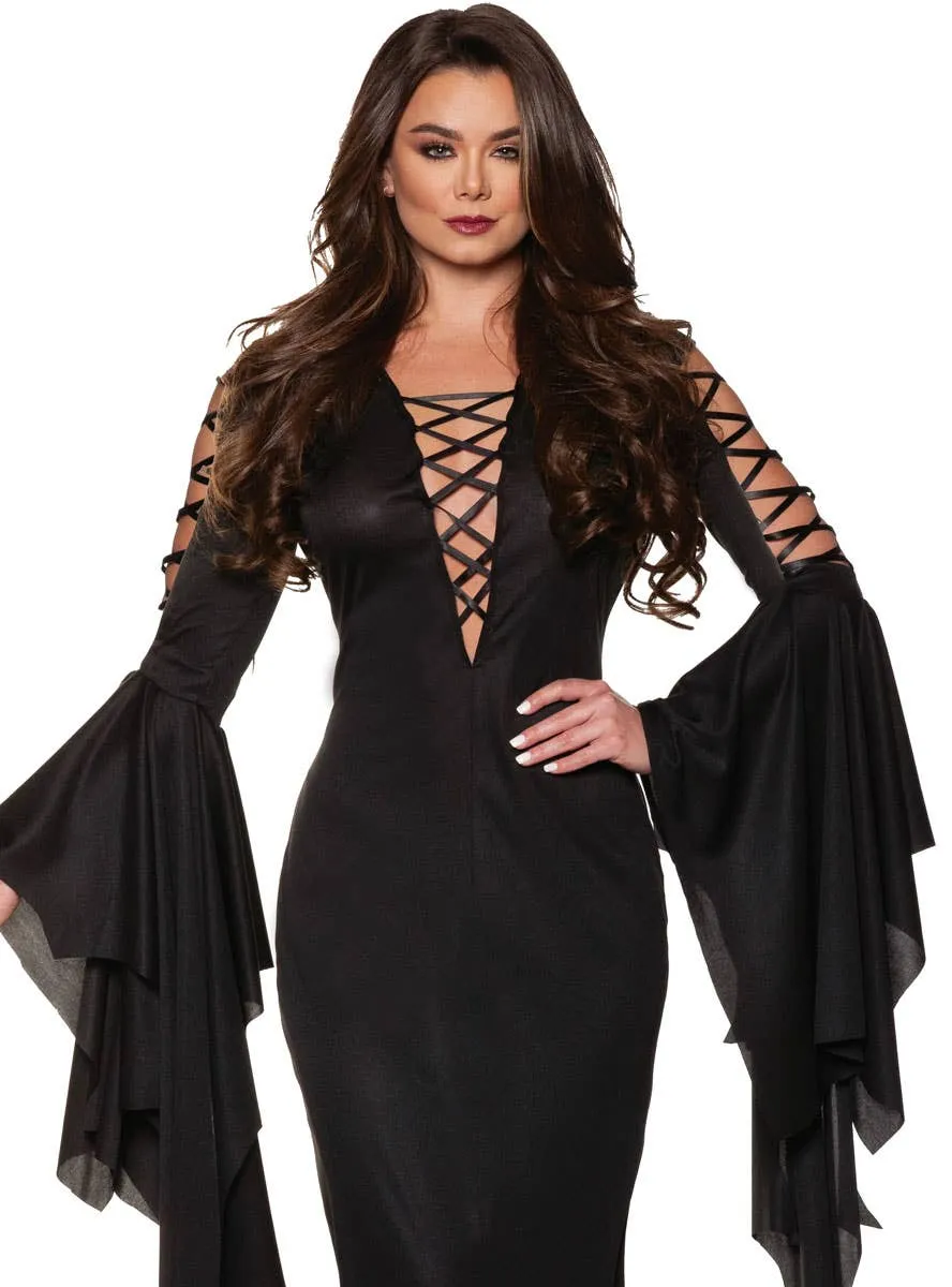 Long Black Vampire Womens Halloween Costume