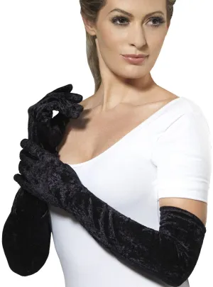 Long Black Velveteen Costume Gloves