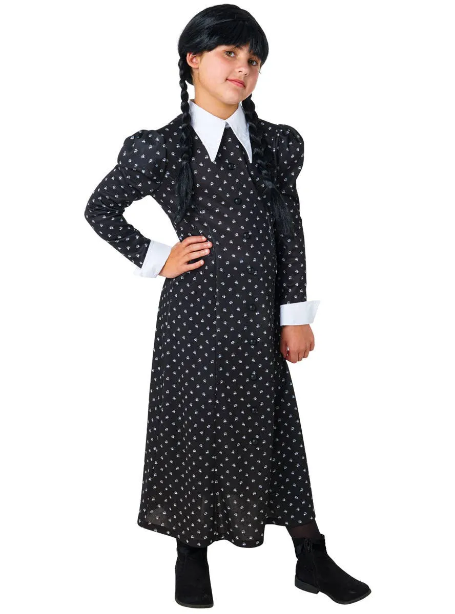 Long Black Wednesday Addams Girls Halloween Costume