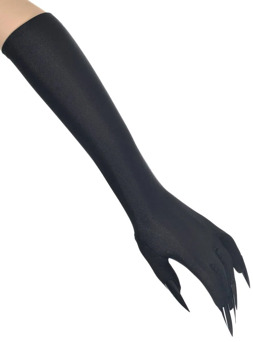 Long Black Witch Gloves with Nails Halloween Accessory