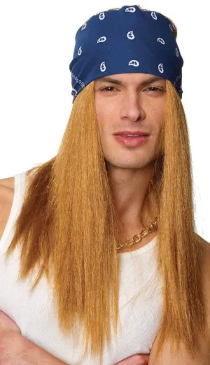 Long Blonde Axl Rock Star Mens Costume Wig with Bandana