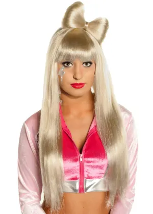 Long Blonde Costume Wig with Bow