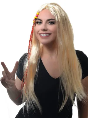 Long Blonde Womens 70s Hippie Costume Wig