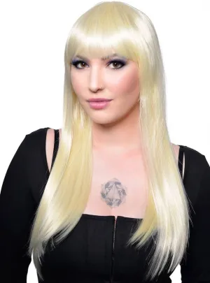 Long Blonde Womens Costume Wig with Fringe