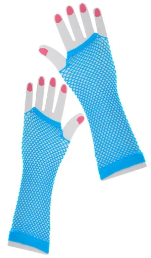 Long Blue 1980s Fishnet Gloves