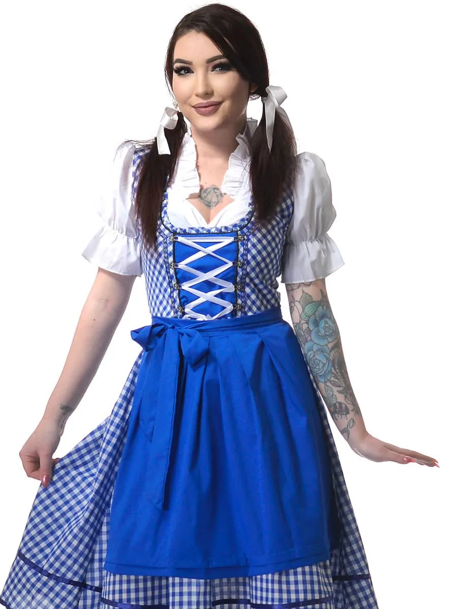Long Blue and White Checkered Womens Oktoberfest Costume