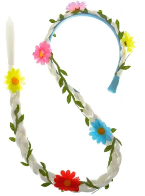 Long Braided Blonde Floral Headband Costume Accessory
