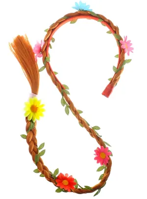 Long Braided Ginger Orange Floral Headband Costume Accessory