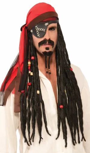 Long Brown Mens Pirate Wig Dreadlocks with Red Bandana