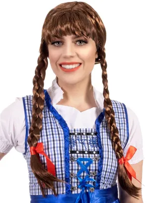 Long Brown Plaited Womens Costume Wig with Fringe