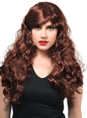 Long Curly Auburn Brown Womens Costume Wig